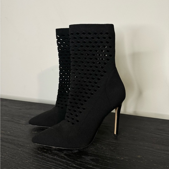 Aldo Seassi Perforated Black Sock Ankle Booties - Picture 4 of 6